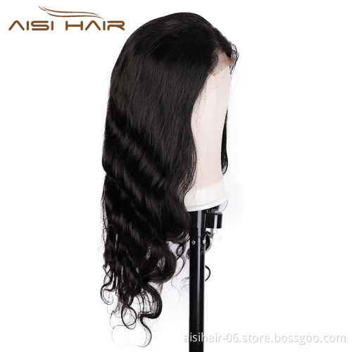 Aisi Hair High Quality Long Wavy Natural Black Wig Body Wave Swiss Lace Wig Synthetic Lace Frontal Hair Wigs For Black Women
